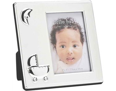 3x4in HELLO BABY SILVERPLATED FRAME WITH PRAM ICON