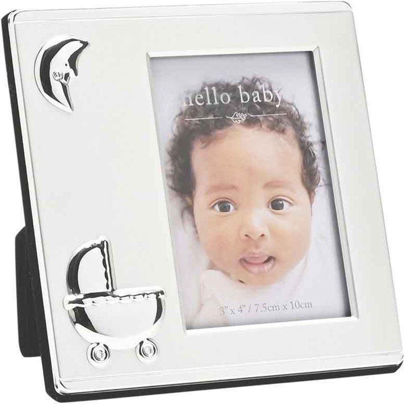 3x4in HELLO BABY SILVERPLATED FRAME WITH PRAM ICON