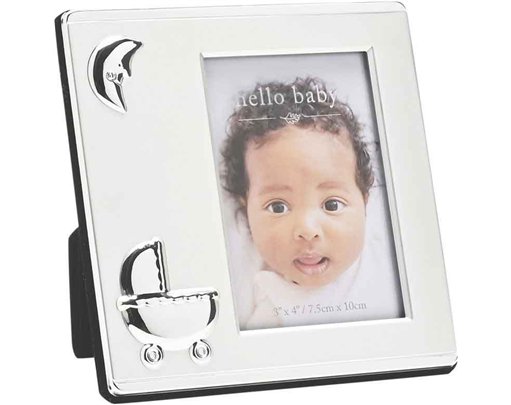 3x4in HELLO BABY SILVERPLATED FRAME WITH PRAM ICON