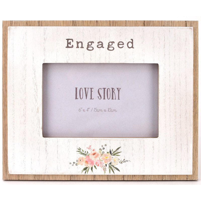 6x4in ENGAGED WOODEN PHOTO FRAME