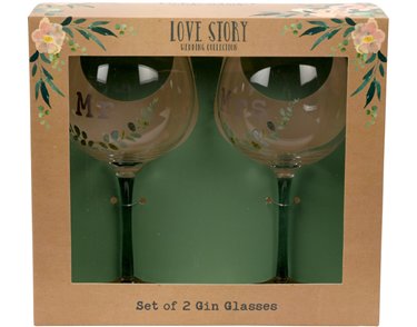 LOVE STORY MR & MRS GIN GLASSES SET
