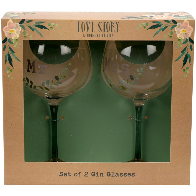 LOVE STORY MR & MRS GIN GLASSES SET