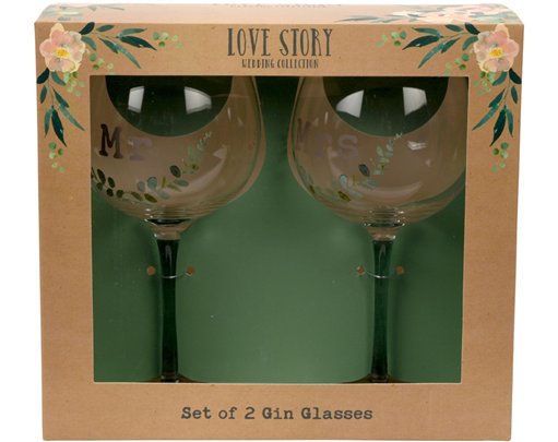 LOVE STORY MR & MRS GIN GLASSES SET