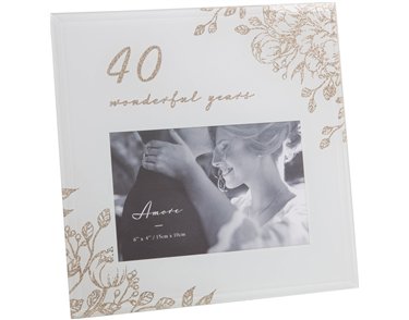 6x4in 40 YEARS GOLD FLORAL FRAME