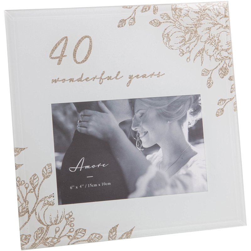 6x4in 40 YEARS GOLD FLORAL FRAME