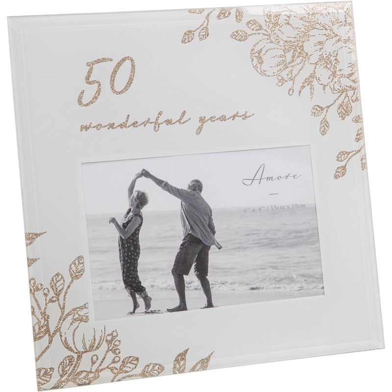 6x4in 50 YEARS GOLD FLORAL FRAME