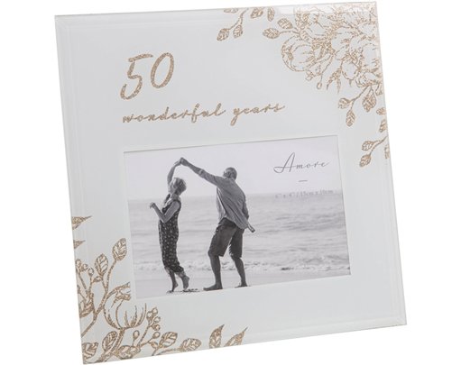 6x4in 50 YEARS GOLD FLORAL FRAME