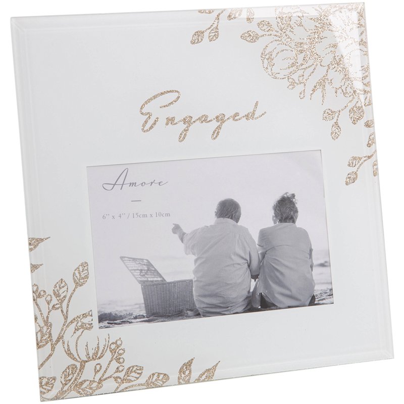 6x4in ENGAGED GOLD FLORAL FRAME