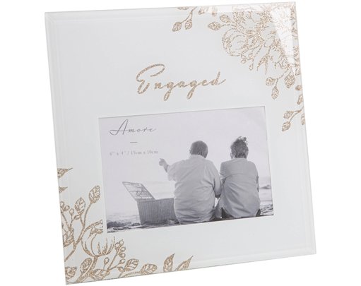 6x4in ENGAGED GOLD FLORAL FRAME