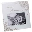 6x4in HAPPY ANNIVERSARY WHITE GLASS GOLD FLORAL FRAME