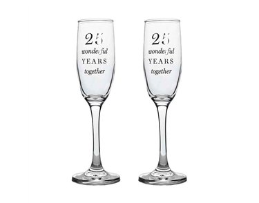 2PC 25TH ANNIVERSARY AMORE CHAMPAGNE FLUTES