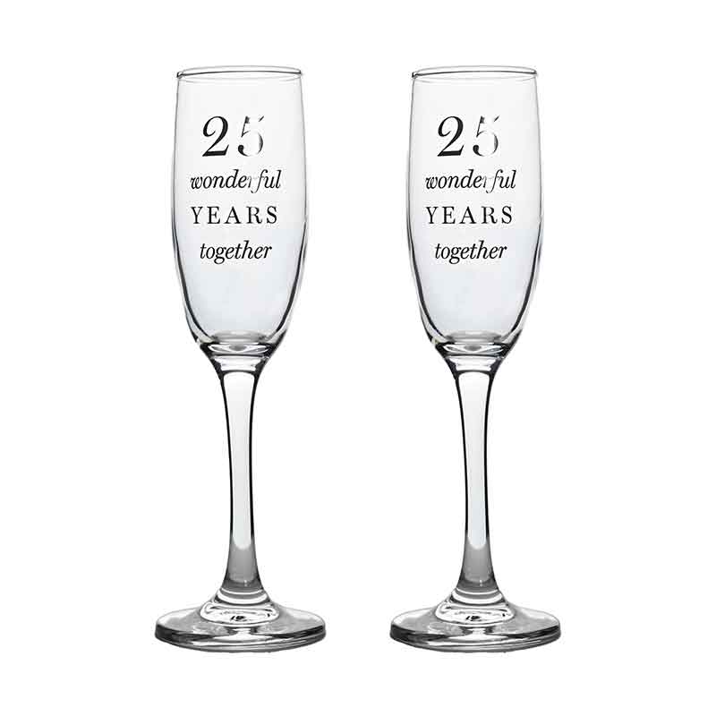 2PC 25TH ANNIVERSARY AMORE CHAMPAGNE FLUTES