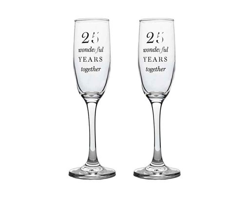 2PC 25TH ANNIVERSARY AMORE CHAMPAGNE FLUTES