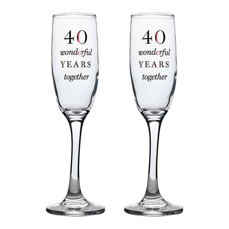2PC 40TH ANNIVERSARY AMORE CHAMPAGNE FLUTES