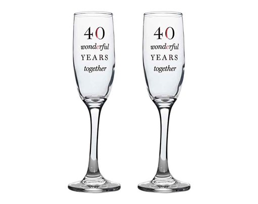2PC 40TH ANNIVERSARY AMORE CHAMPAGNE FLUTES