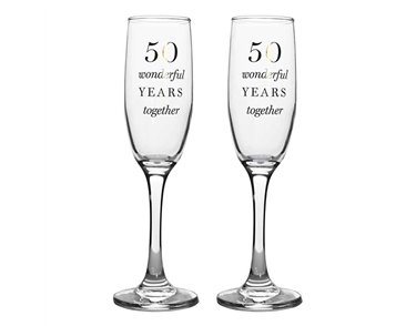 2PC 50TH ANNIVERSARY AMORE CHAMPAGNE FLUTES