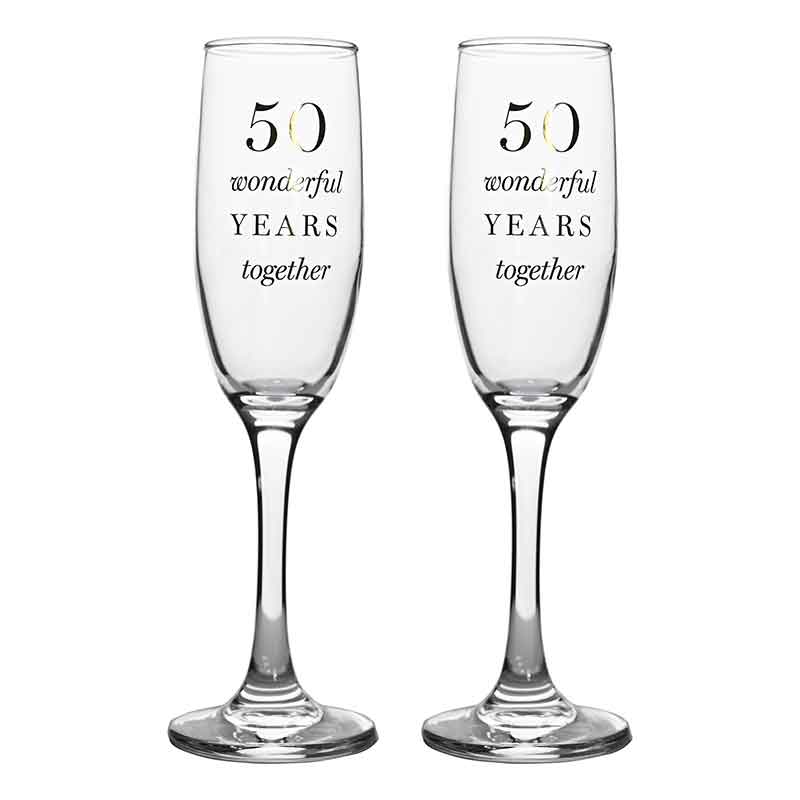 2PC 50TH ANNIVERSARY AMORE CHAMPAGNE FLUTES