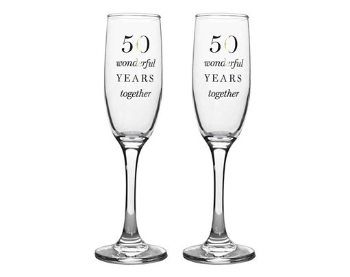 2PC 50TH ANNIVERSARY AMORE CHAMPAGNE FLUTES