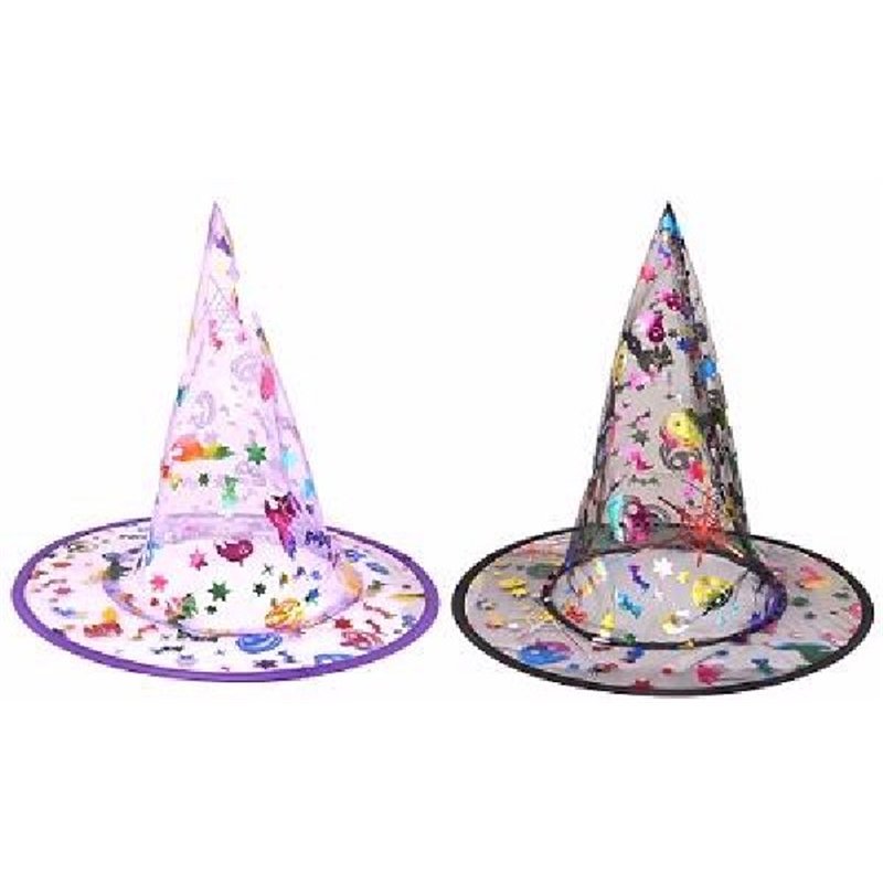 2ASST CHILD MULTI COLOUR WITCH HAT