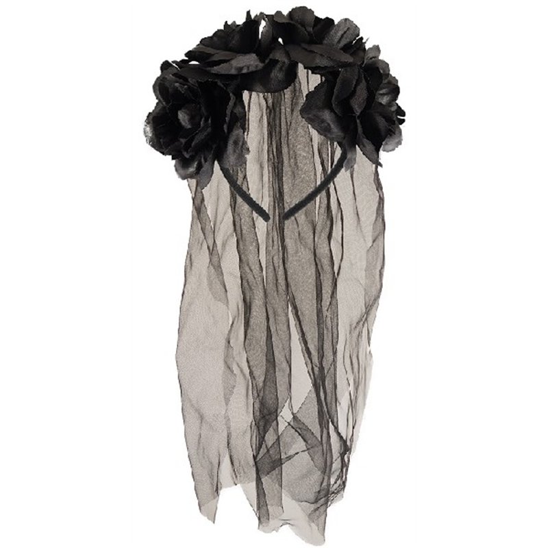 BLACK BRIDE HEADBAND WITH VEIL