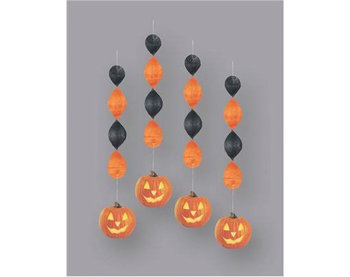 (4) 18IN PUMPKIN GLOW HANGNG DECORATIONS