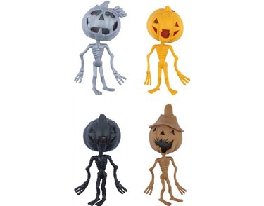 14cm 4ASST SQUEEZE PUMPKIN/SKELETON W/BEADS 12S