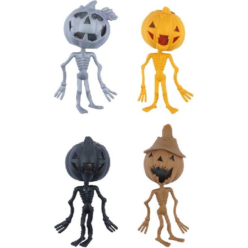 14cm 4ASST SQUEEZE PUMPKIN/SKELETON W/BEADS 12S