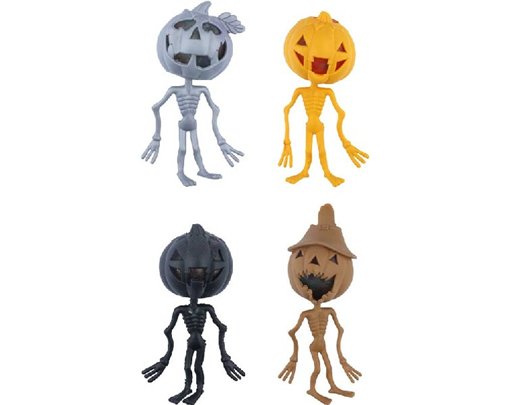 14cm 4ASST SQUEEZE PUMPKIN/SKELETON W/BEADS 12S
