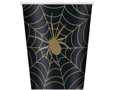 (8) 9oz BLACK/GOLD SPIDER WEB CUPS