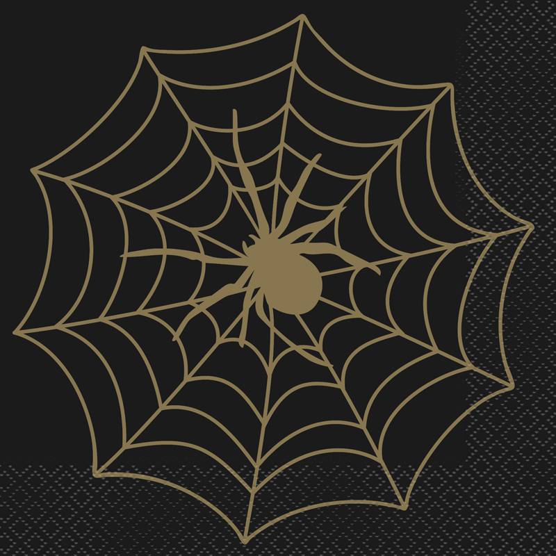 (16) BLACK/GOLD SPIDER WEB L/NAPKINS