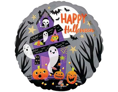 18in HAPPY HALLOWEEN HAUNTED HOUSE FOIL BALLOON