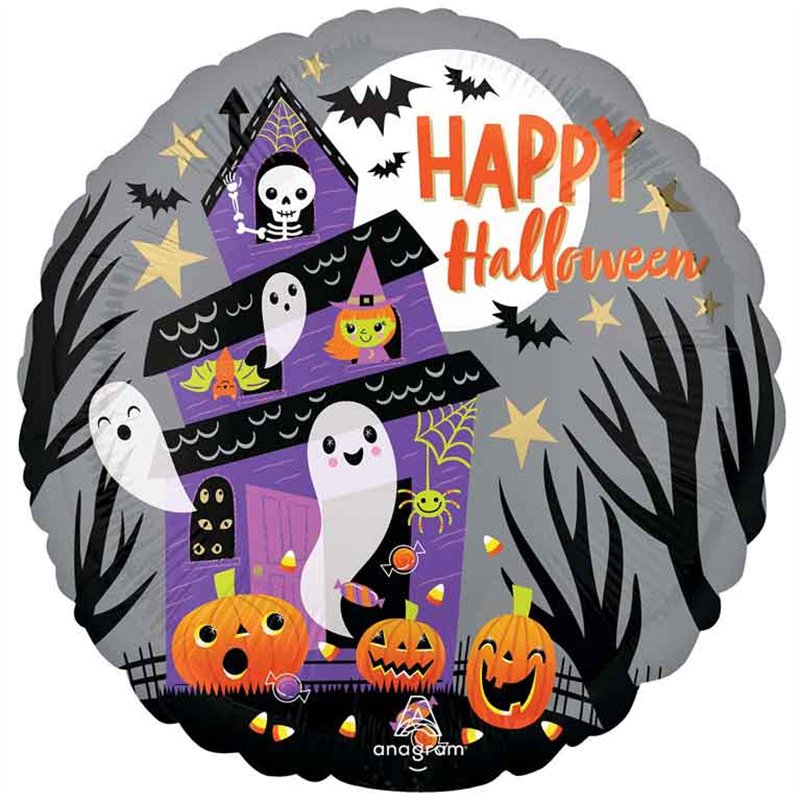 18in HAPPY HALLOWEEN HAUNTED HOUSE FOIL BALLOON