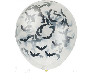 5PK 16in CLEAR LATEX BALLOONS WITH BAT CONFETTI