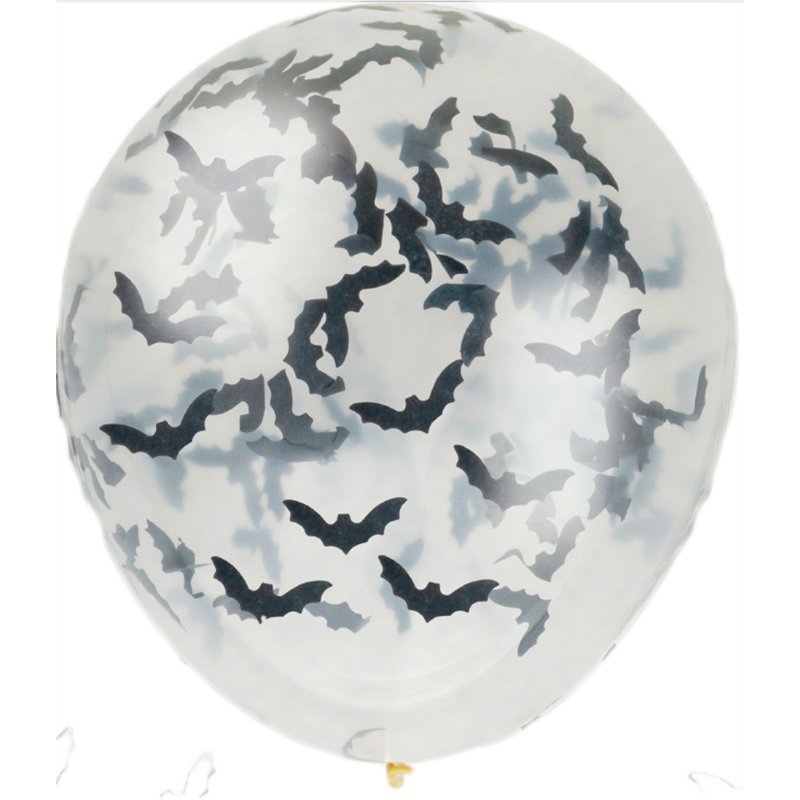5PK 16in CLEAR LATEX BALLOONS WITH BAT CONFETTI