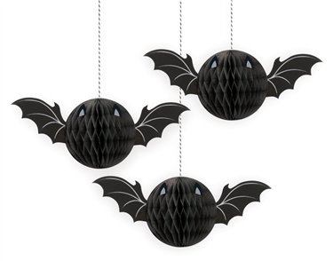 3PK BAT HALLOWEEN HONEYCOMB DECORATIONS