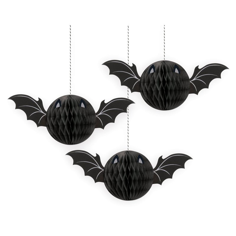 3PK BAT HALLOWEEN HONEYCOMB DECORATIONS