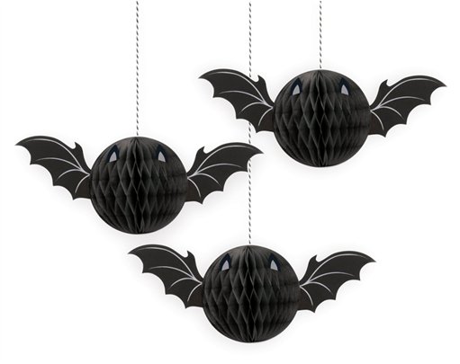 3PK BAT HALLOWEEN HONEYCOMB DECORATIONS