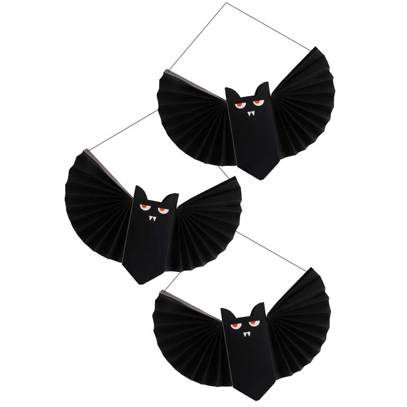 3PK HALLOWEEN PAPER BAT DECORATIONS