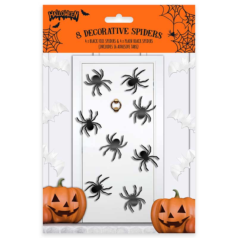 8PK HALLOWEEN DECORATIVE SPIDERS