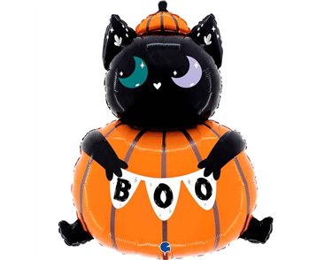 34in CAT IN THE PUMPKIN FOIL BALLOON
