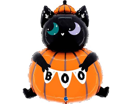 34in CAT IN THE PUMPKIN FOIL BALLOON