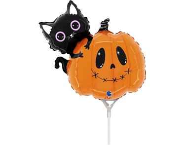 15in CAT & THE PUMPKIN MINI AIR FILL FOIL BALLOON 10S