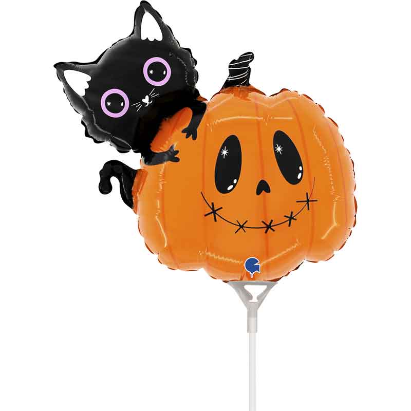 15in CAT & THE PUMPKIN MINI AIR FILL FOIL BALLOON 10S