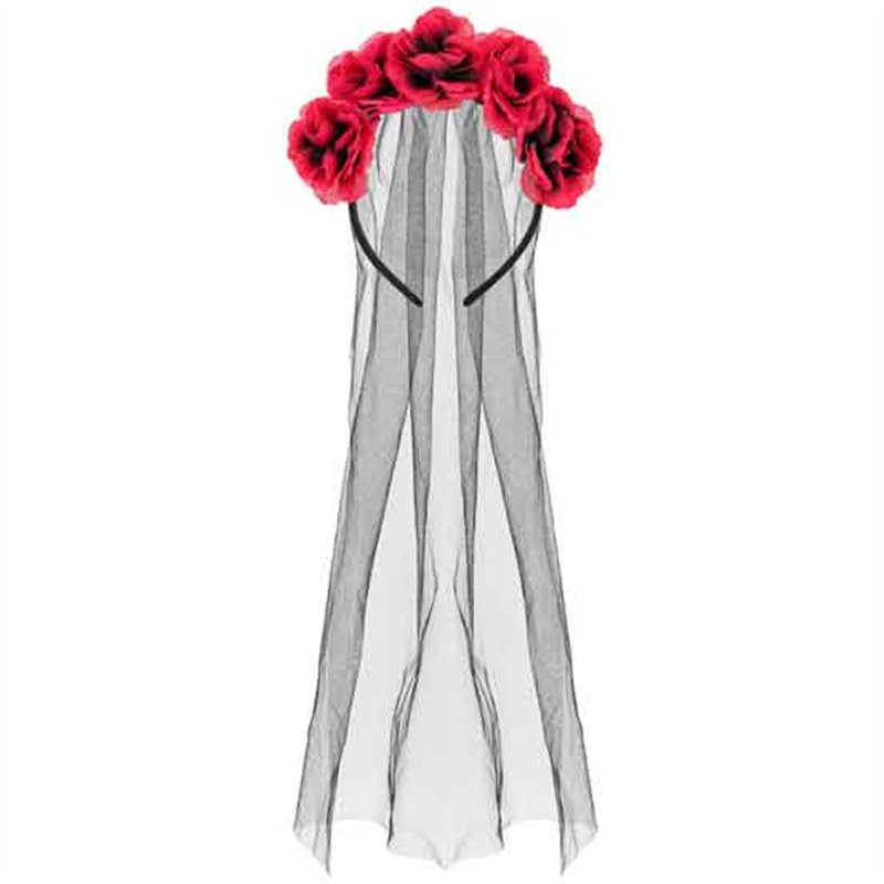 HEADBAND WITH VEIL AND ROSES