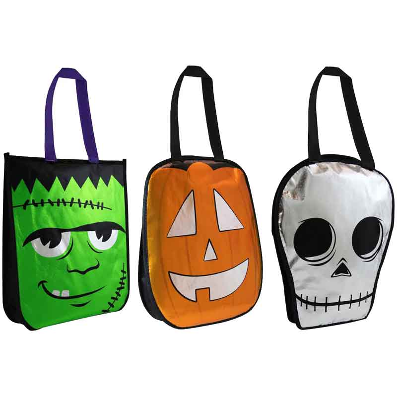 3ASST HALLOWEEN METALLIC TREAT BAG
