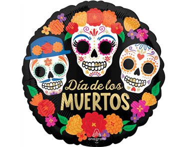 18in DAY OF THE DEAD BRIGHT FLORES FOIL BALLOON