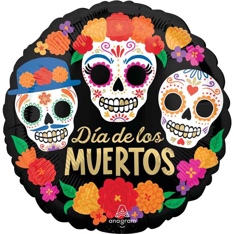 18in DAY OF THE DEAD BRIGHT FLORES FOIL BALLOON