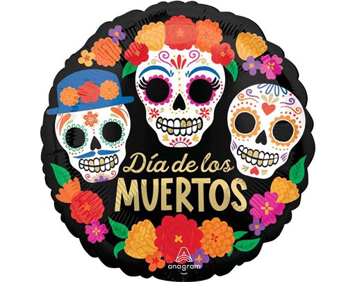 18in DAY OF THE DEAD BRIGHT FLORES FOIL BALLOON
