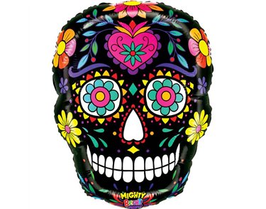 27in MIGHTY BLACK SUGAR SKULL FOIL BALLOON