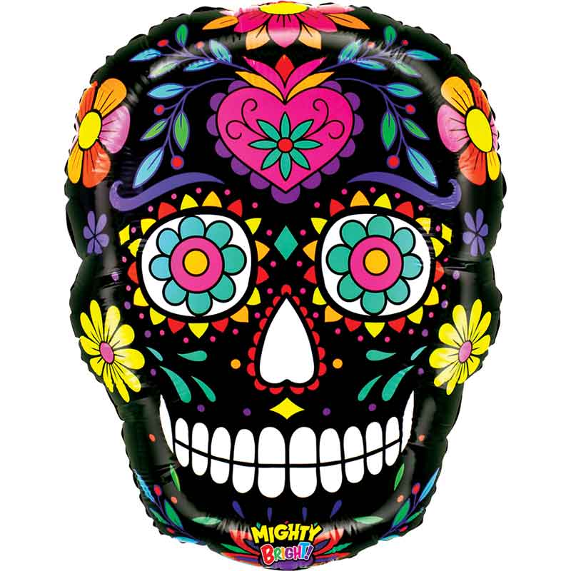 27in MIGHTY BLACK SUGAR SKULL FOIL BALLOON